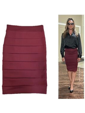Seductions burgundy mahogany red bandage bodycon midi pencil skirt Sz S